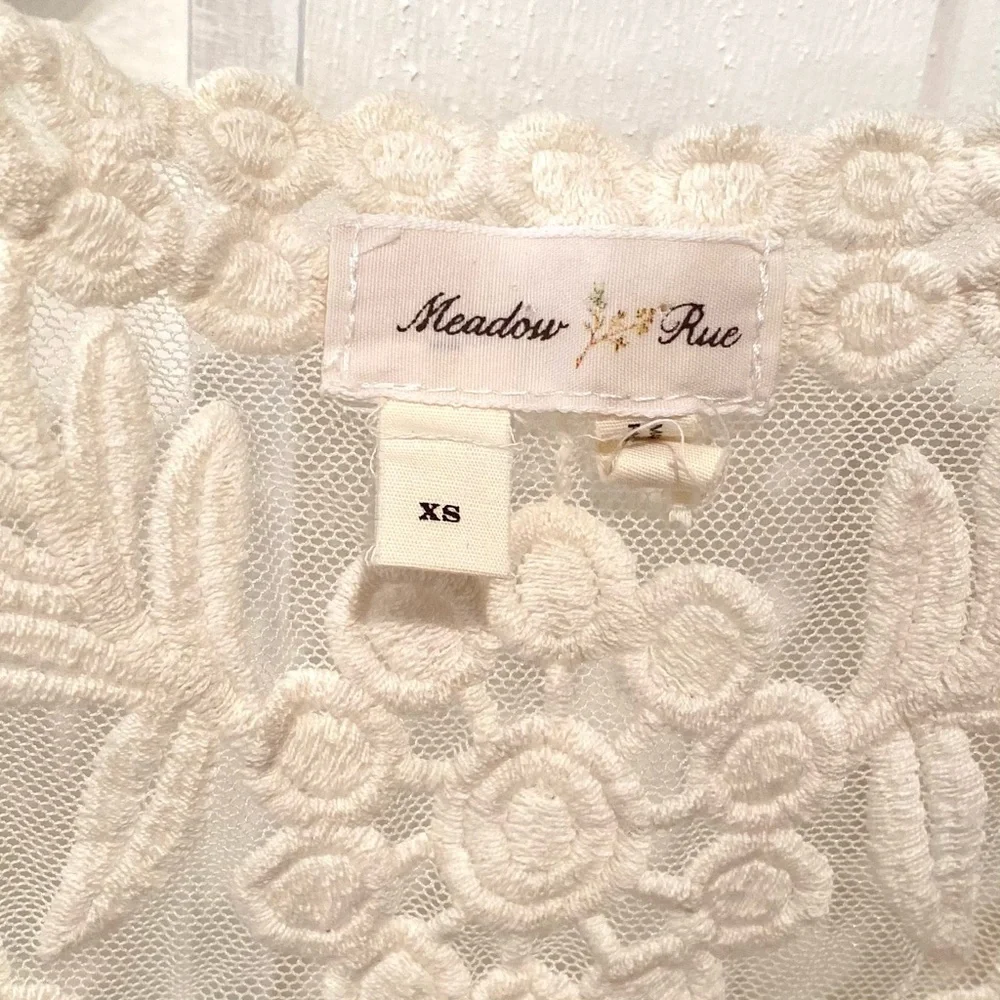 Anthropologie Meadow Rue XS Cream Ivory Embroidered Blouse - Picture 3 of 5